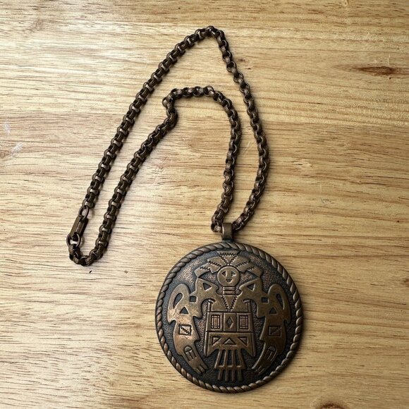 Vintage Bell Trading Post Solid Copper Huge Native American Kachina Necklace 18" - Picture 6 of 8